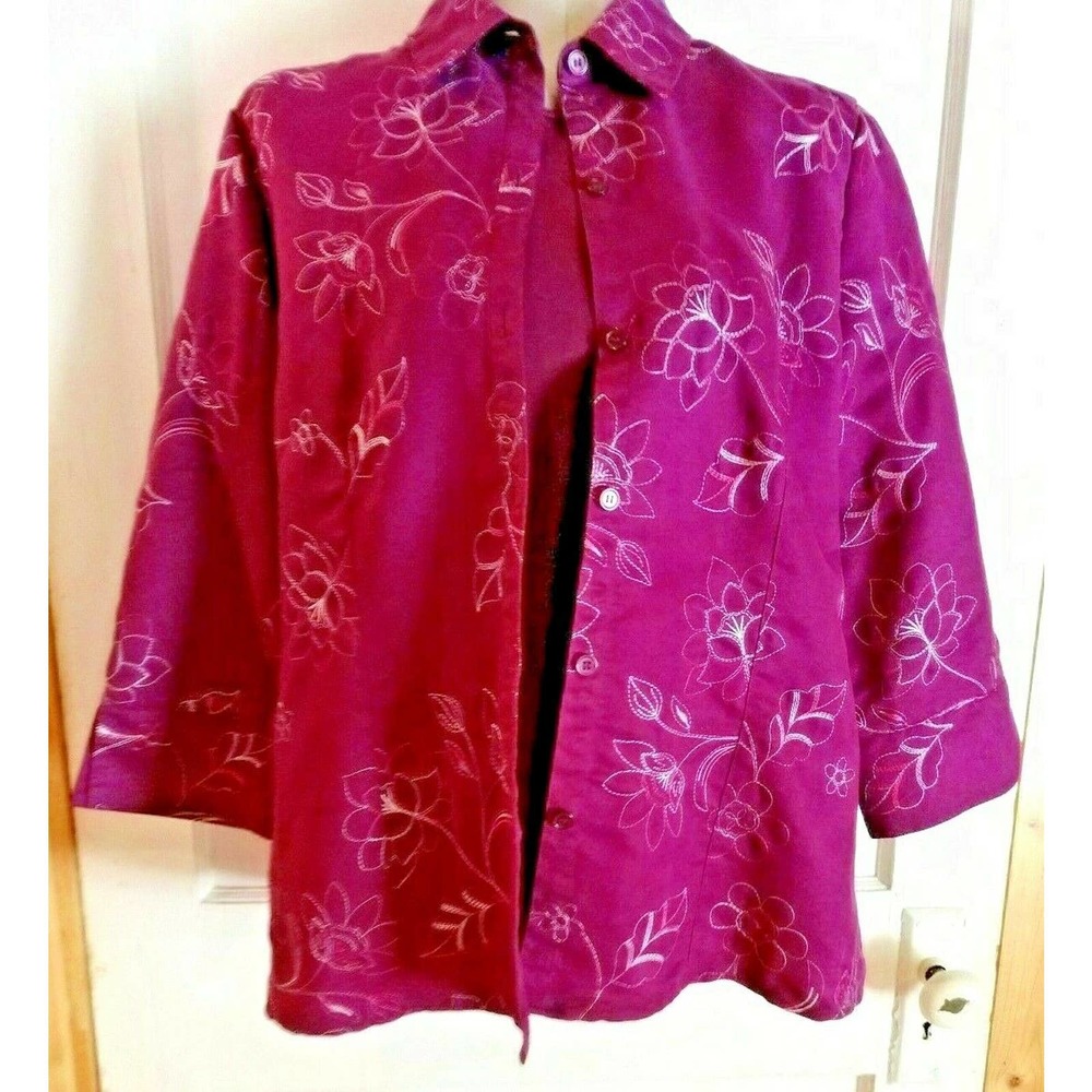 Sag Harbor & St. John's Bay Shirt Top Blouse Eggplant Purple 2Pc Large
